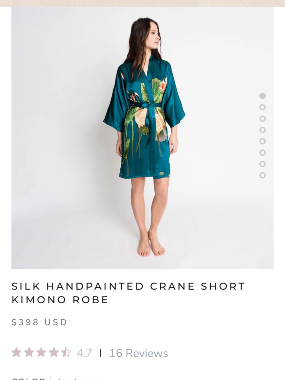 Kim+Ono SILK HANDPAINTED CRANE LONG KIMONO ROBE ret $400